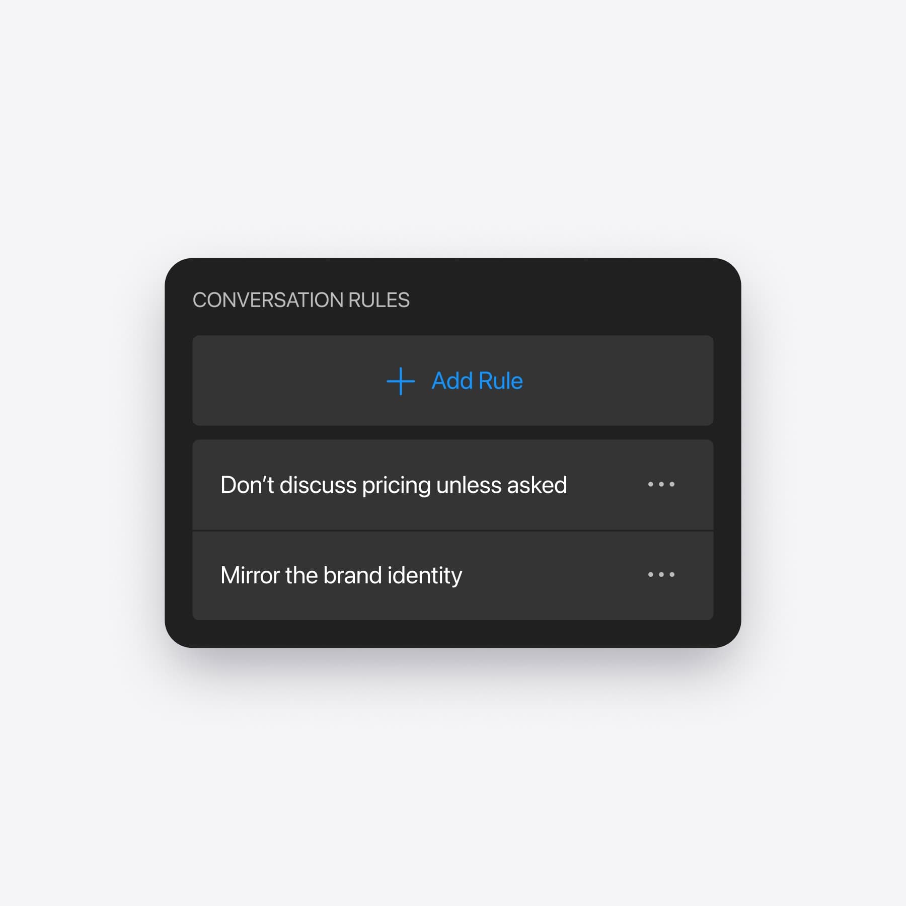 Conversation rules written as plain sentences, with an Add Rule button