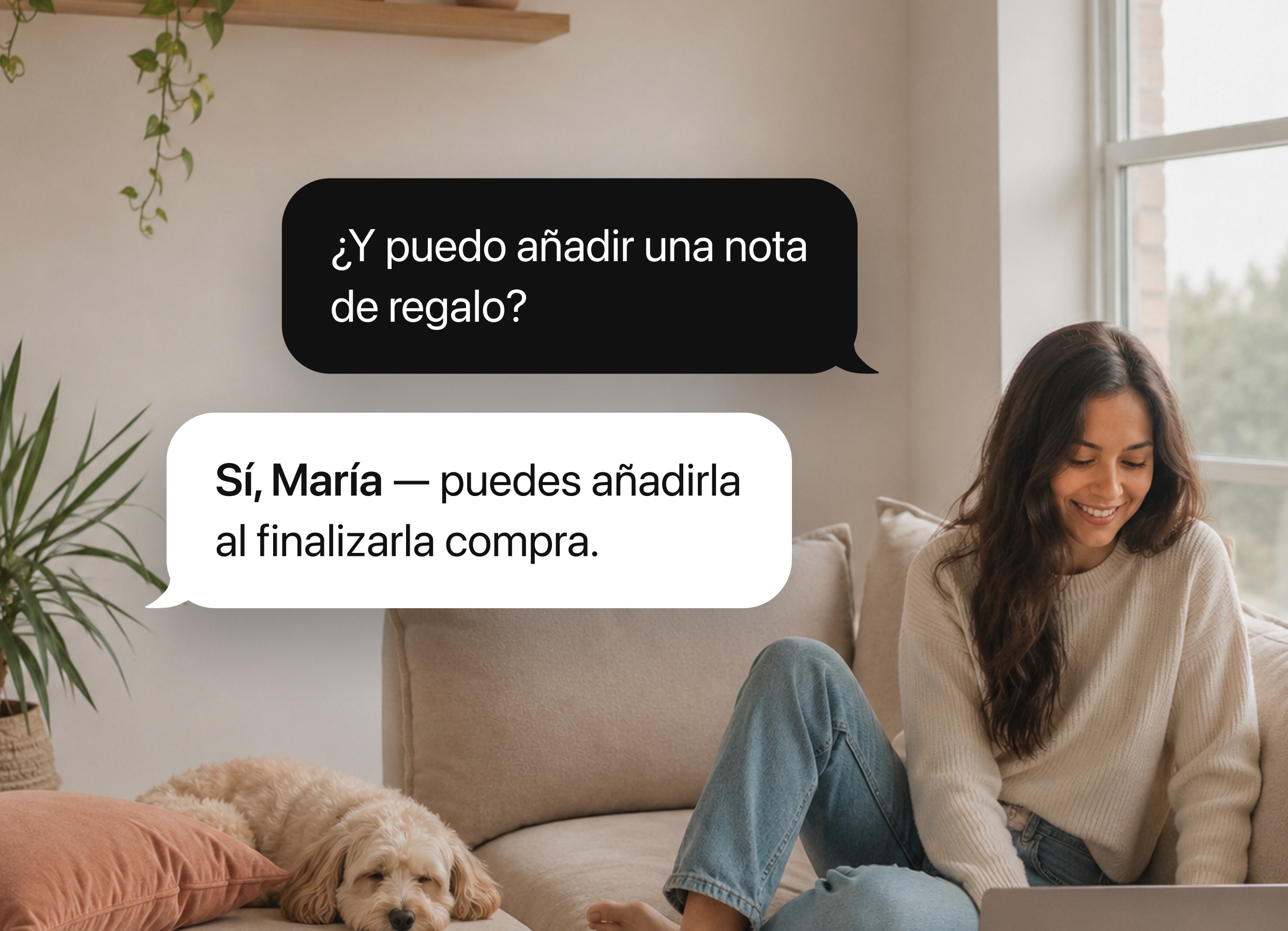 AI Chatbot answering in Spanish while a customer shops from home