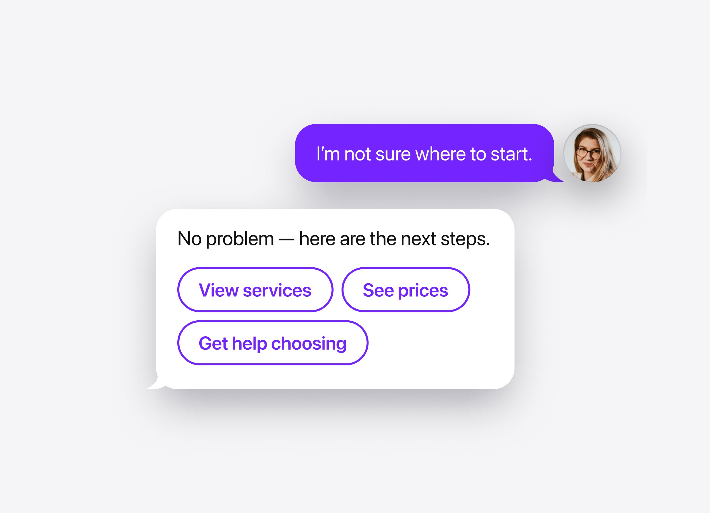 Visitor unsure where to start; AI Chatbot offers services, prices and help choosing